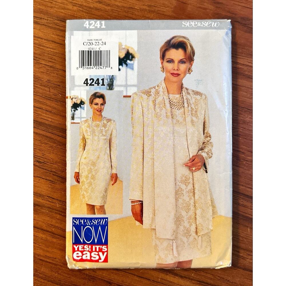 UNCUT See & Sew Now 4241 Size 20-24 Misses' Jacket and Dress